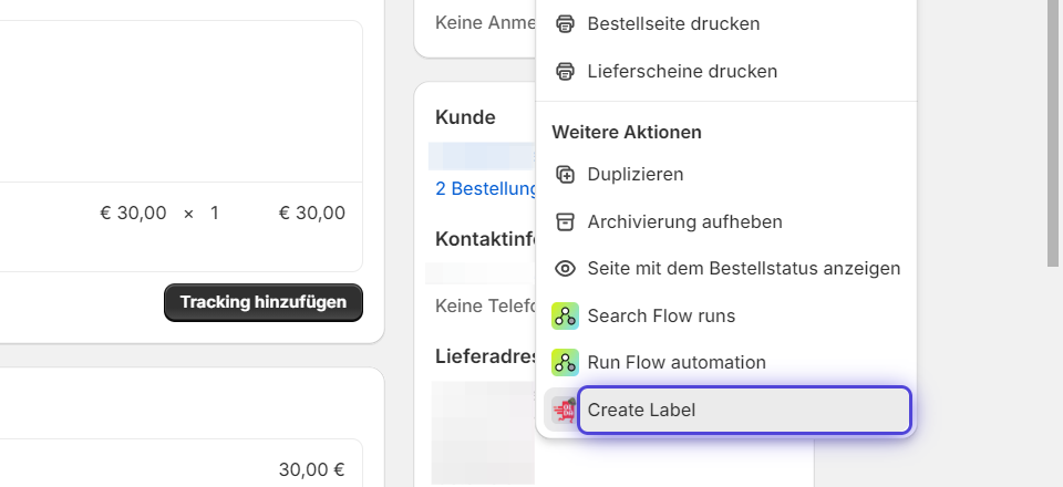 Create Label auswählen