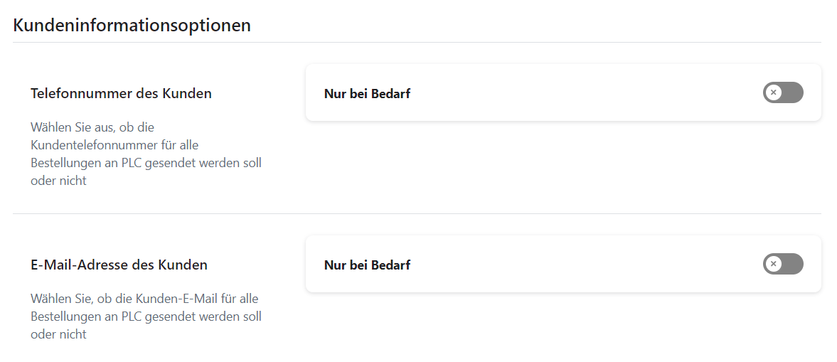 Kundeninformationsoptionen konfigurieren