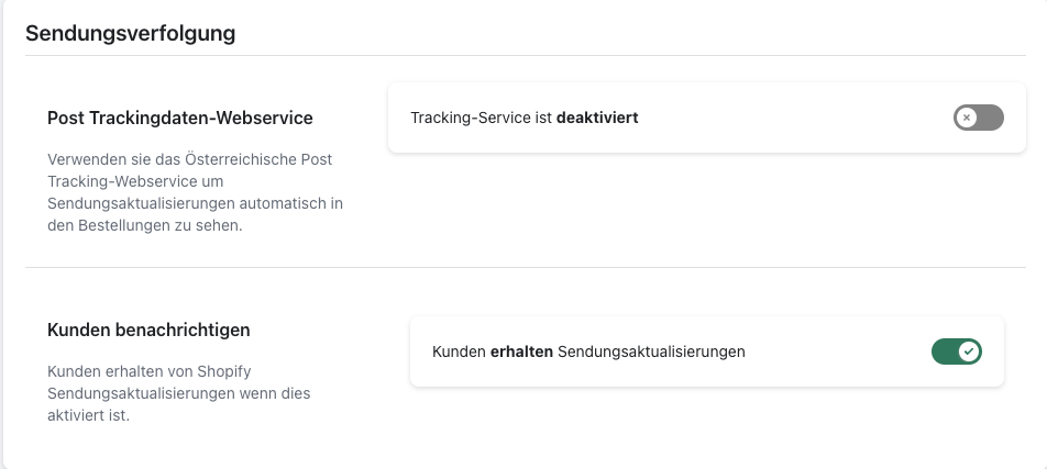 Sendungsverfolgung konfigurieren